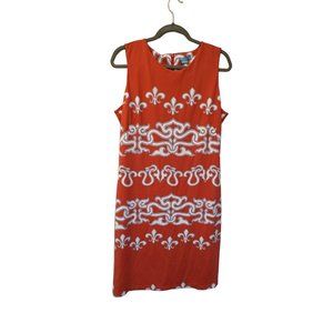Red Sleeveless Midi Dress with White Decorative Print